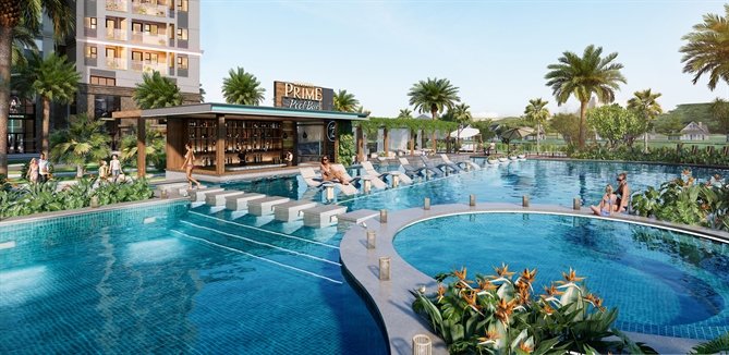 Hồ bơi muối khoáng phong cách Resort tại dự án