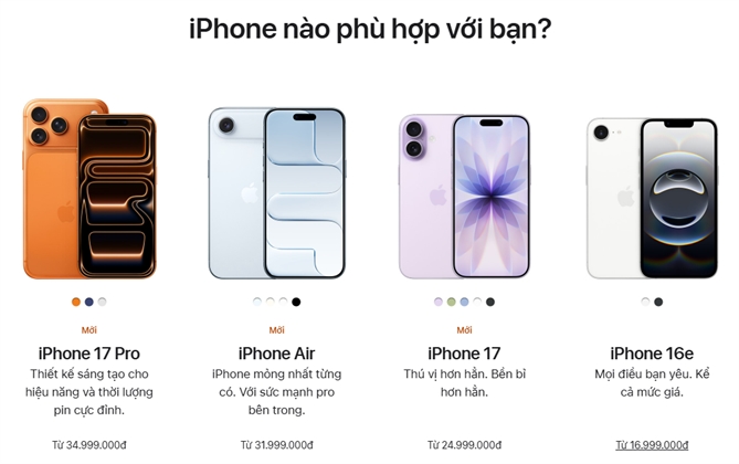 Các mẫu iPhone mới nhất được Apple bày bán tại website. 