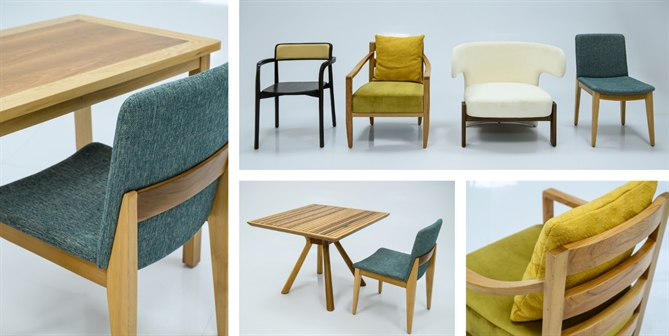 Các mẫu bàn ghế được ứng dụng từ gỗ Độc Cần Bờ Tây, chế tác bởi nhà sản xuất Singapore.