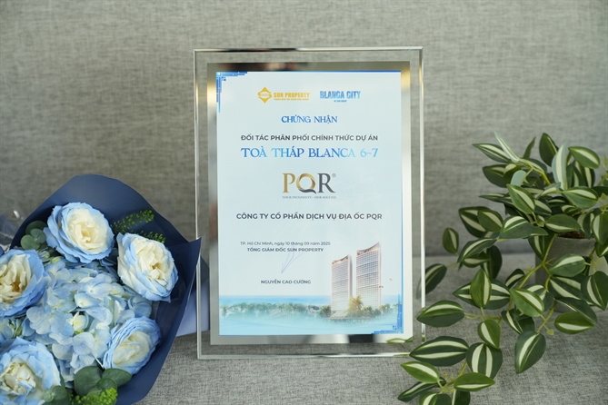 Chứng nhận ký kết của PQR chính thức phân phối dự án Blanca City Tòa tháp Blanca 6-7.