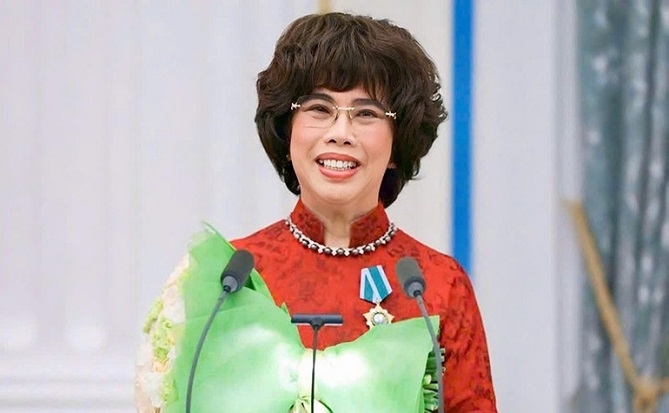 Bà Thái Hương phát biểu sau khi nhận Huân chương Hữu nghị ở Điện Kremlin (Ảnh: Điện Kremlin)