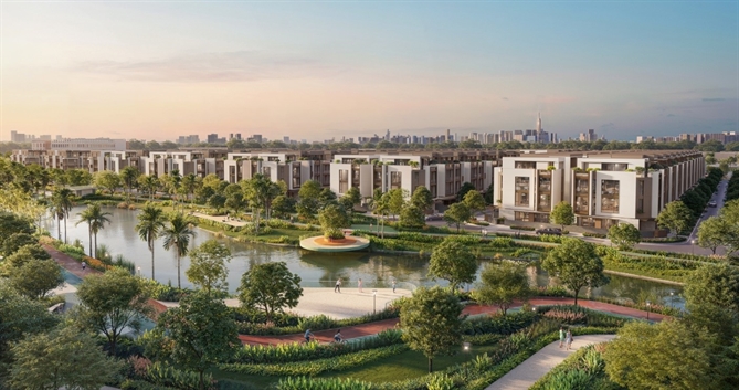 Không gian nội khu của  bán đảo SOLA mở ra sự tách biệt nhẹ nhàng: ba mặt giáp nước, mật độ thấp và công viên xanh bao quanh