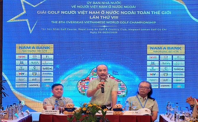 Đại sứ Nguyễn Trung Kiên, Chủ nhiệm Ủy ban Nhà nước về người Việt Nam ở nước ngoài, Trưởng ban Tổ chức Giải Golf phát biểu tại sự kiện