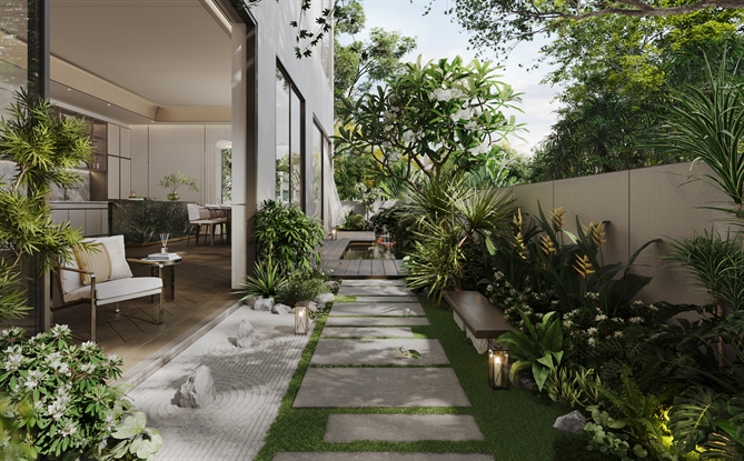 “Khoảng đệm thiên nhiên” từ nước, gió và ánh sáng cùng vận động để tạo nên một nhịp ngắt cân bằng cho chủ nhân.