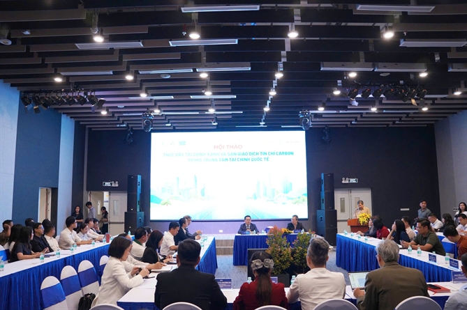 Ông Võ Hoàng Hải – Phó Tổng Giám đốc Nam A Bank trình bày Sáng kiến Cộng đồng tài chính xanh trong Trung tâm Tài chính Quốc tế.