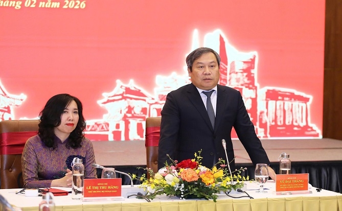 Chủ tịch UBND thành phố Hà Nội Vũ Đại Thắng phát biểu tại buổi gặp mặt