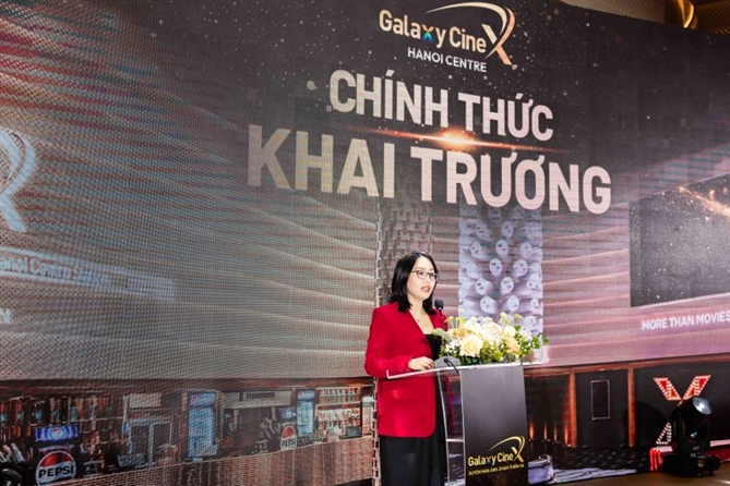 Bà Nguyễn Thị Mai Hoa, Tổng Giám đốc Galaxy Studio phát biểu tại sự kiện khai trương Galaxy CineX – Hanoi Centre.
