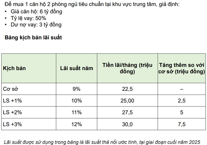 VCBS giả định kịch bản vay và lãi suất.