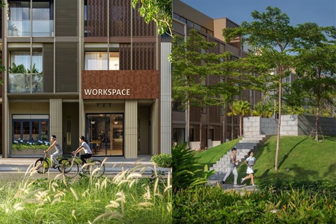 Mảng xanh đan xen hài hoà với kiến trúc tại The Global City