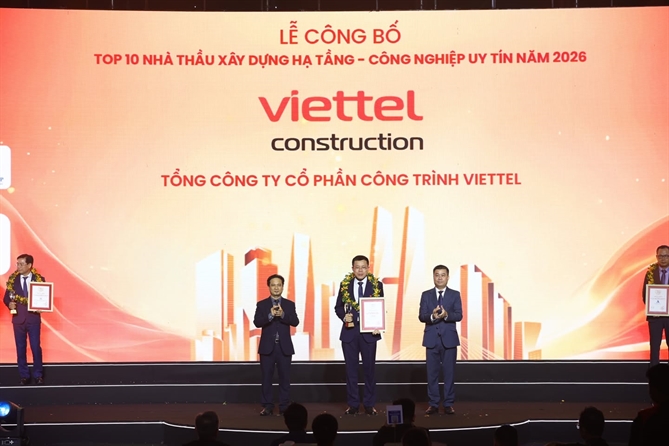 Viettel Construction vượt loạt tên tuổi lớn, nâng cao vị thế ngành Việc Viettel Construction được vinh danh Top 1 Nhà thầu xây dựng Hạ tầng - Công nghiệp thể hiện năng lực thi công quy mô lớn và chuẩn hóa vận hành theo mô hình công nghệ.