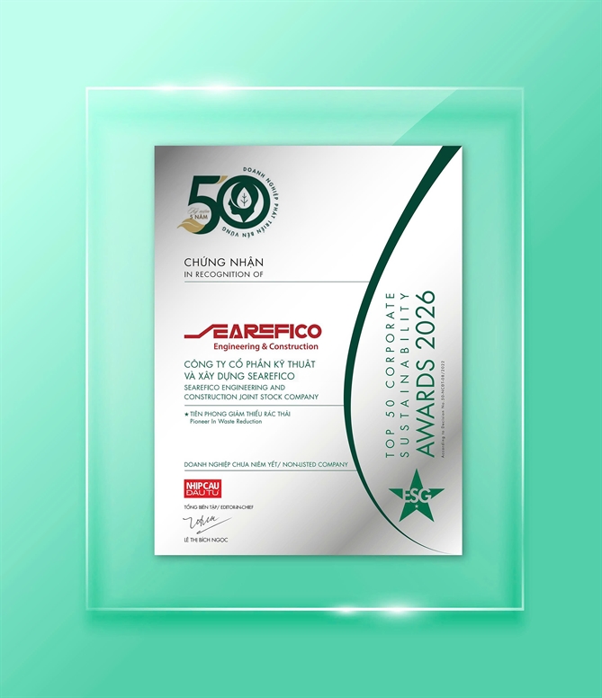 Searefico E&C hai năm liên tiếp đạt giải CSA 2026, khẳng định tiên phong giảm thiểu rác thải ngành cơ điện