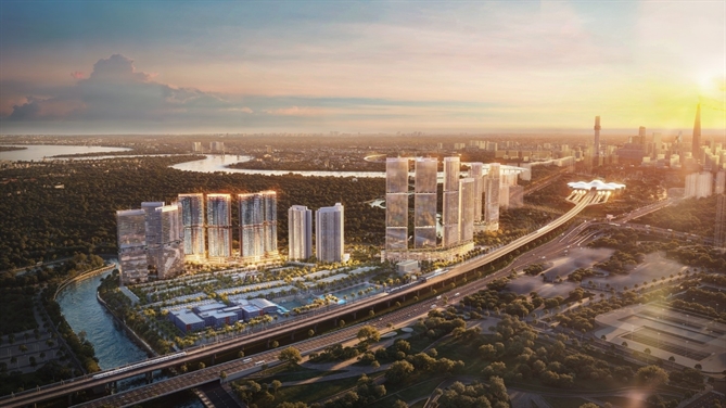 Palm City hiện thực hóa mô hình đô thị nghỉ dưỡng giữa lòng thành phố Phối cảnh dự án Palm City, biểu tượng kiến trúc mới tại khu Đông TPHCM.