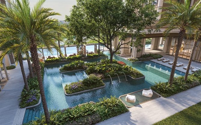 Bể lười thư giãn giữa ốc đảo xanh tại Le Parc Place. Ảnh: ParkCity Hanoi.