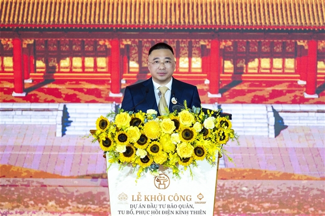 Hà Nội khởi công Dự án bảo quản, tu bổ, phục hồi Điện Kính Thiên Ông Trần Minh Sơn -Thành viên Hội đồng sáng lập, Phó Chủ tịch Thường trực Hội đồng quản trị Tập đoàn Sun Group chia sẻ tại lễ khởi công