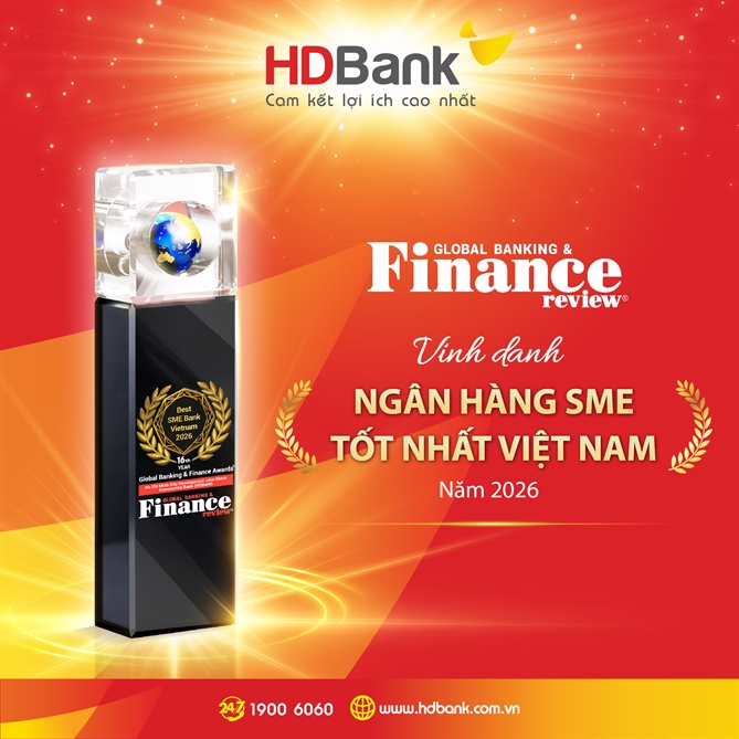 Đây là năm thứ 5 liên tiếp, HDBank được Asian Banking & Finance Awards 2026 vinh danh ở hai hạng mục: Ngân hàng Bán lẻ của năm và Ngân hàng SME của năm.