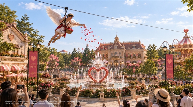 Quảng trường ngập sắc hoa hứa hẹn những cuộc hẹn Valentine lãng mạn và đầy bất ngờ.